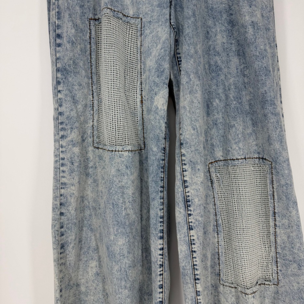 BAR x POL Hot Shot Pant Wide Leg Women 2XL Blue Acid Wash Patchwork Grunge Denim - Picture 3 of 9